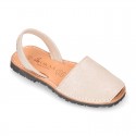 Shinny Soft leather Girl menorquinas sandal shoes with rear strap.