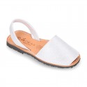 Shinny Soft leather Girl menorquinas sandal shoes with rear strap.