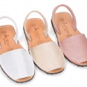 Shinny Soft leather Girl menorquinas sandal shoes with rear strap.