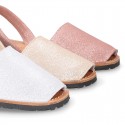 Shinny Soft leather Girl menorquinas sandal shoes with rear strap.