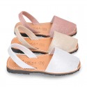 Shinny Soft leather Girl menorquinas sandal shoes with rear strap.