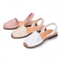 Shinny Soft leather Girl menorquinas sandal shoes with rear strap.