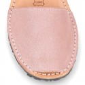 Shinny Soft leather Girl menorquinas sandal shoes with rear strap.