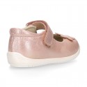 Shiny Nappa leather OKAA FLEX Girl Mary Jane shoes laceless with FLOWER design.