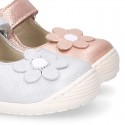 Shiny Nappa leather OKAA FLEX Girl Mary Jane shoes laceless with FLOWER design.