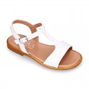 WHITE Patent Leather Girl T-Strap Sandal shoes for girls.