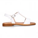 WHITE Patent Leather Girl T-Strap Sandal shoes for girls.