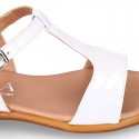 WHITE Patent Leather Girl T-Strap Sandal shoes for girls.