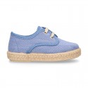 Kids PANAMA Cotton canvas Laces up shoes Espadrille style design.