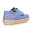 Kids PANAMA Cotton canvas Laces up shoes Espadrille style design.