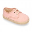 Kids PANAMA Cotton canvas Laces up shoes Espadrille style design.