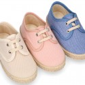 Kids PANAMA Cotton canvas Laces up shoes Espadrille style design.