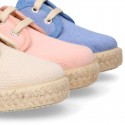 Kids PANAMA Cotton canvas Laces up shoes Espadrille style design.