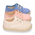 Kids PANAMA Cotton canvas Laces up shoes Espadrille style design.