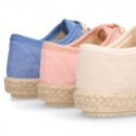 Kids PANAMA Cotton canvas Laces up shoes Espadrille style design.