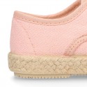 Kids PANAMA Cotton canvas Laces up shoes Espadrille style design.