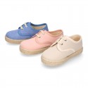 Kids PANAMA Cotton canvas Laces up shoes Espadrille style design.