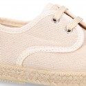 Kids PANAMA Cotton canvas Laces up shoes Espadrille style design.