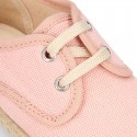 Kids PANAMA Cotton canvas Laces up shoes Espadrille style design.