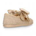 LINEN Girl Mary Jane shoes with hook and loop strap closure with BOW.