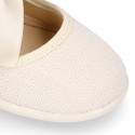 LINEN Girl Mary Jane shoes with hook and loop strap closure with BOW.