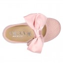 LINEN Girl Mary Jane shoes with hook and loop strap closure with BOW.