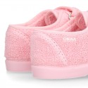 Terry cloth cotton Home shoes with UNICORNS design and hook and loop strap closure.