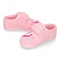 Terry cloth cotton Home shoes with UNICORNS design and hook and loop strap closure.