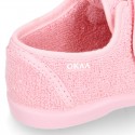 Terry cloth cotton Home shoes with UNICORNS design and hook and loop strap closure.