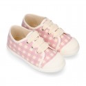 VICHY Cotton canvas kids Tennis shoes with shoelaces closure and toe cap.