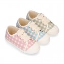 VICHY Cotton canvas kids Tennis shoes with shoelaces closure and toe cap.
