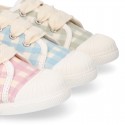 VICHY Cotton canvas kids Tennis shoes with shoelaces closure and toe cap.