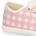 VICHY Cotton canvas kids Tennis shoes with shoelaces closure and toe cap.