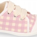 VICHY Cotton canvas kids Tennis shoes with shoelaces closure and toe cap.