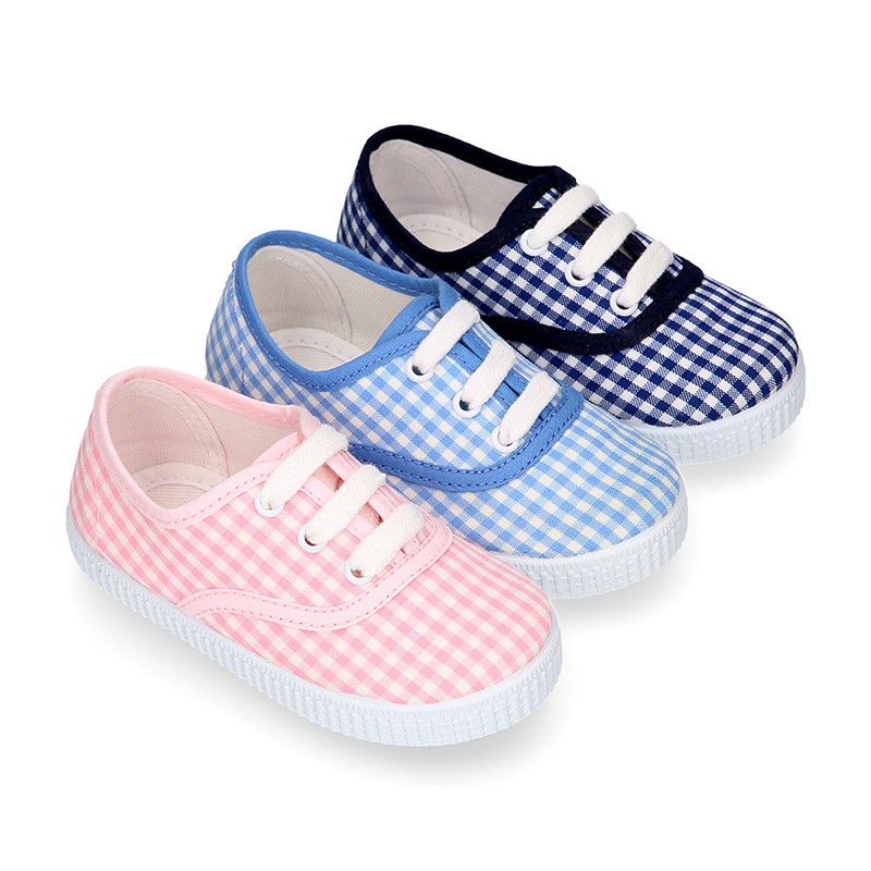 Bamba ni os en lona VICHY con cordones. V329 OkaaSpain