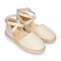 CEREMONY girl Linen canvas espadrille shoes with crossed straps design.