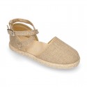 CEREMONY girl Linen canvas espadrille shoes with crossed straps design.