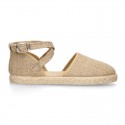 CEREMONY girl Linen canvas espadrille shoes with crossed straps design.