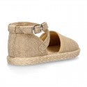 CEREMONY girl Linen canvas espadrille shoes with crossed straps design.