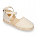 CEREMONY girl Linen canvas espadrille shoes with crossed straps design.