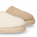 CEREMONY girl Linen canvas espadrille shoes with crossed straps design.