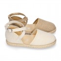 CEREMONY girl Linen canvas espadrille shoes with crossed straps design.