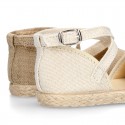 CEREMONY girl Linen canvas espadrille shoes with crossed straps design.