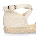 CEREMONY girl Linen canvas espadrille shoes with crossed straps design.