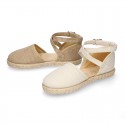 CEREMONY girl Linen canvas espadrille shoes with crossed straps design.