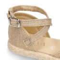 CEREMONY girl Linen canvas espadrille shoes with crossed straps design.
