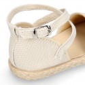 CEREMONY girl Linen canvas espadrille shoes with crossed straps design.