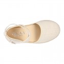 CEREMONY girl Linen canvas espadrille shoes with crossed straps design.