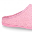 Terry cloth Kids Home shoes with open heel design CLOG style.