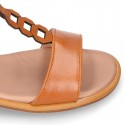 TAN Nappa Leather Girl T-Strap Sandal shoes with rings design.